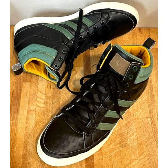 ADIDAS Top Court Leather Black Green High Top Sneakers Men\'s Sz 11 main image 5